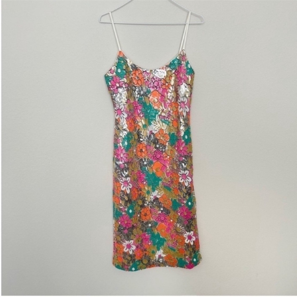 NWT Milly Annie Floral Sequin Midi Dress - Picture 7 of 10
